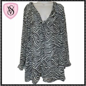 VICTORIAS SECRET Tunic L Black & White EXOTIC ZEBRA ANIMAL PRINT Sheer BLOUSE VS